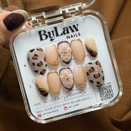 [ByLaw. Nails] Sweet Leopard Press On Nails | 3D White Flower Petal Looks | Textured Metallic Gold F