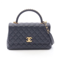 【二手】香奈兒 (Chanel) Coco Handle 29TOP翻蓋包，絎縫工藝，2WAY 鏈條肩帶款 A92991，海軍藍魚子醬紋小牛皮，Coco Handle 絎縫工藝，2WAY 鏈條肩帶