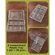 6 Compartment Plastic Tray【50pcs】Cheese Tart Tray Box/Mini Cake Tray/Mini Moon cake box/Bekas kuih 6