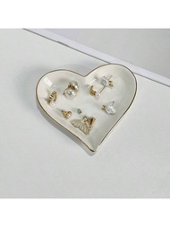 Heart Shaped Ceramic Ring Holder, Engagement Ring Holder, Moon Shaped Jewelry Stand, Bride Crown Rin