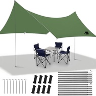 Camping Tarp with Poles - AYAMAYA Large Size 10x15 FT Tent Tarps - Waterproof Hammock Awnings Canopy