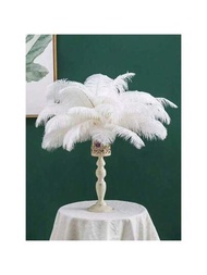 5入組白色25~30cm鴕鳥羽毛配棒,適用於舞台表演裝飾、婚禮 / 情人節 / 聚會裝飾、花卉diy裝飾