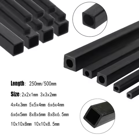Carbon Fiber Square Tube 2/3/4/5/6/8/10mm Outer Diameter 250/500mm Length 1-3 PCS Optional Round/Squ