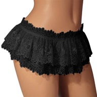 Eeghurt Sissy Lace Panties Men Ruffled Panties Thongs Mini Skirt Thongs Gay Lingerie (Color : Black,