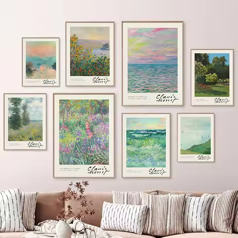 Claude Monet Classic Artwork Collection Print Poster Canvas Painting Nature Landscape Wall Art For L
