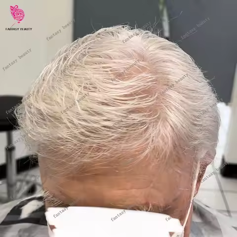0.02-0.03mm NG Clear Thin Skin Toupee Men's Capillar Prothesis Hair Piece White Grey 1B80 60R Replac
