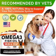 Omega-3 Fish Oil Dog Chews 100 Count | Skin & Coat Supplement for Itch & Allergy Relief | Reduces Sh