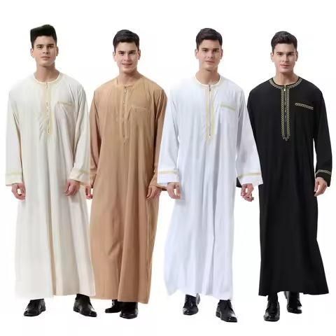 Muslim islamic Men Jubba Thobes Arabic Pakistan Dubai Kaftan Abaya Robes zipper Kimono Saudi Arabia 