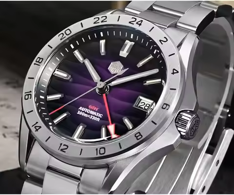 San Martin Men GMT Watch 39mm Automatic Mechanical Wristwatch 10ATM Waterproof Luminous Sapphire NH3