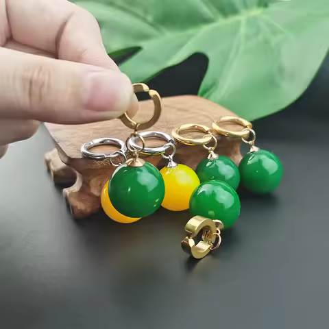 1Pc Anime Yellow Green Agate Inlay Round Beads Earrings Goku Ear Clip for Anime Fan Men Women