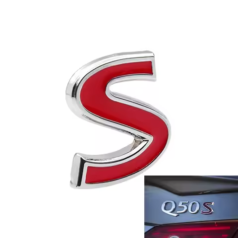 1 Pcs Red S Logo Car Sticker 3D Emblem Badge Decal Decoration Accessories For Infiniti Q50 Q50S Q50L