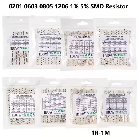 0201 0402 0603 0805 1206 1% 5% SMD Resistor Assorted Kit 1R-1M 10K 100K 1K 100R Resistance Set DIY
