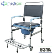 Medicus 631A Heavy Duty Foldable Commode Chair Toilet with Wheels Arinola with Chair