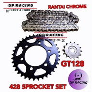 428 SPROCKET GT128 SIAP RANTAI CHROME KROME SPROCKET DEPAN BELAKANG GT128 "GP RACING"