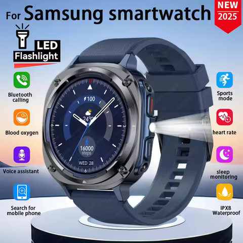 2025 New Military SmartWatch Men LED Flashlight 1.39inch Fitness Tracker Sport Heart Rate IPx8 Water