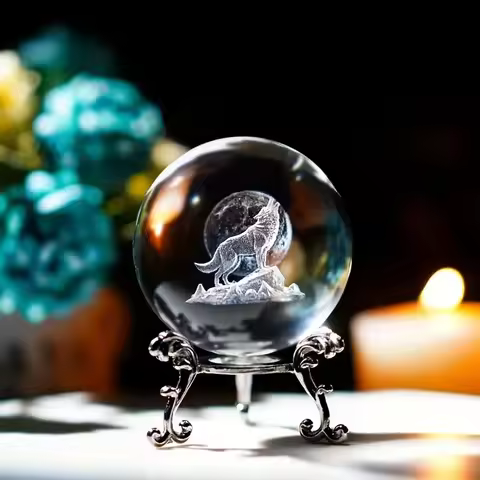 1 piece of Wolf King Howling Crystal Ball Decorative Item, Birthday Gift Glass Ball, Home Decor Item