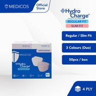 (Online Exclusive) Medicos Hydrocharge 4 Ply Surgical Face Mask Regular and Slim Fit Duo Color (2 Colors In 1 Box)-1 Box