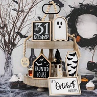 5 Pieces Halloween Table Decorations Ornaments 2D Flat Halloween Silly Decorations Bat Coffin, House