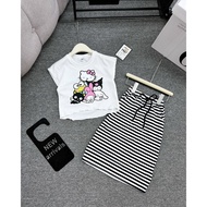 Set áo cotton Labubu Kitty TM777 chân váy kẻ cho bé gái