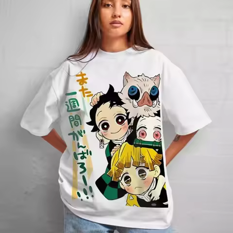Summer 2026 Demon Slayer Tanjiro Squad Q Edition "It's Monday Again" Theme 100% Cotton Printed T-shi