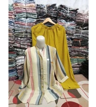 SETELAN CRINKLE TRISET JUMBO TERBARU / SET BOTEGA WANITA MOTIF KEKINIAN COMBINASI CELANA POLOS TERLA
