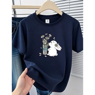 Taiwan Shipping 100% Cotton Flower Rabbit Short Sleeve T-Shirt Women Top T Summer Loose Round Neck P