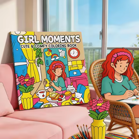 24 Page Fun Coloring Brochure, A Warm Moment for Girls, A Choice for DIY Family Fun for Students, Ha
