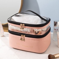 Double Layer Cosmetic Bag Travel Makeup Bag Multipurpose Pouch Transparent Organizer Storage Toiletr