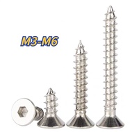 [XNY] 304 Countersunk Head Hexagon Socket Self-Tapping Screw Extended Flat Head Screw Self-Tapping Wood Screw M3/M3.5/M4/M5/M6