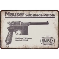 MauserC961930MetalSign Mauser C96 Model 1930 7.63mm Metal Sign - Period Advertising Design GunCollec