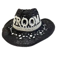 Bride Hollow Cowboy Hat for Women Summer Handwoven Straw Hat Beach Vacation Sunshade Cap for Outdoor