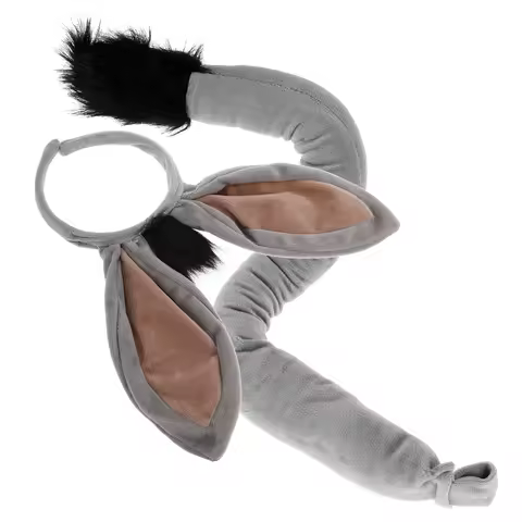 Donkey Costume Headband Tail Set Cute Animal Cosplay Ears Birthday Halloween Easter Party Accessorie