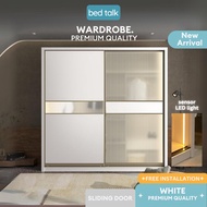 🔥 Premium 🔥 Gold Frame Wardrobe 5x8/6x8/8x8 Anti Jump Sliding Door Wardrobe | Glass door | Melamine 