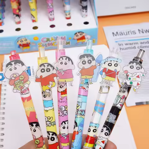 6Pcs/Lot Kawaii Crayon Shin-Chan Gel Pens Cartoon 0. 5Mm Black Ballpoint Pen Study Stationery Office