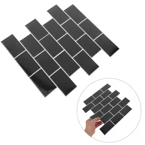 6Pcs Peel and Stick 3D Subway Tile Sticker Sheets,Black Waterproof PVC Self-Adhesive Wall Panels,Eas
