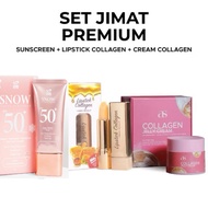 DHERBS SET JIMAT PREMIUM (SNOW TINTED + LIPS COLLAGEN + COLLAGEN JELLY CREAM) make up set skincare s