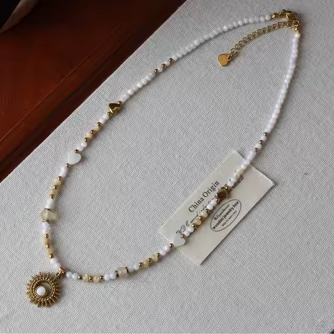 Summer natural white Shell Beads necklace titanium steel accessory Pearl Oyster Sun Pendant suitable