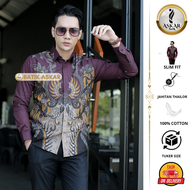 Askar Batik Motif Fahmi Batik Pria Slimfit Lengan Panjang Full Furing Warna Ungu Burgundy