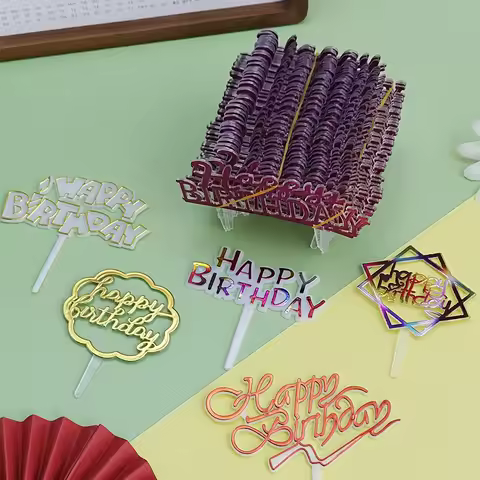 25 PCS Plastic Happy Birthday Baked English Happy Birthday Gold Party Children's First Year Cake Dre