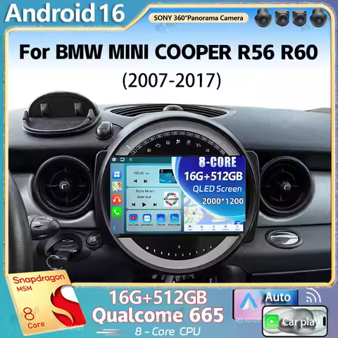 Android 16 Wireless Carplay Auto Car Radio For BMW Mini Cooper R56 R60 R51 2006-2014 Multimedia Vide