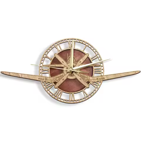 F4U-4 Corsair Wooden Wall Clock Military Attack Jetfighter Silent Non-ticking Wall Watch Modern Desi