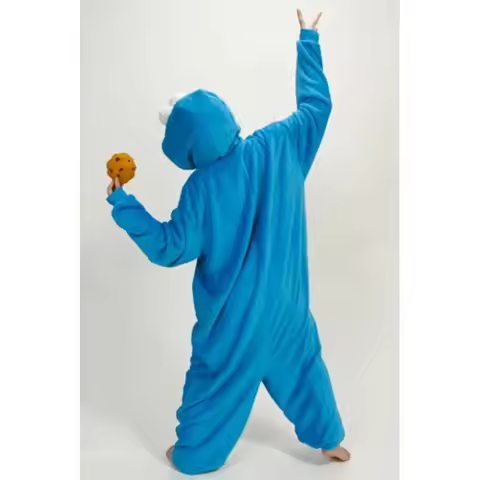 qq38Adults Flannel Kigurumi COOKIE MONSTER & ELMO Cosplay Costume Women or Men Onesies Pajamas