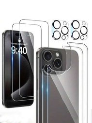 [6 En 1] Protector De Pantalla Para Iphone 11 12 Mini 13 14 15 Plus Pro Max, Protector De Pantalla Posterior Y Delantera Con Protector De Lente De Cámara [2+2+2 Paquetes] De Vidrio Templado