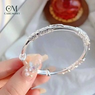 Dainty Women's S925 Expandable Bangle Leaf Carving Silver Bracelet Ladies Jewelry for Women Girls