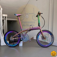 Crius Velocit 22” 11 Gear Shimano 105 Litepro Oil Slick Aurora Rainbow Folding Foldable Foldie Bicycle Bike Dahon Bifold
