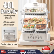 【READY STOCK】40L Multi Function Steamer Cooker 3 Layer Multi Purpose Food Steamer Cooker With Stainless Steel 電蒸汽鍋