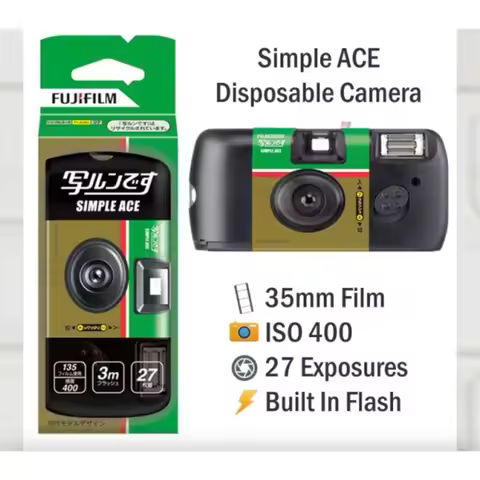Original Fujifilm SIMPLE ACE ISO 400 35mm Power Flash 27 Photo Exposures Single Use One Time QuickSn