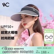 VVC遮阳帽防晒帽夏季女运动太阳帽防紫外线百搭遮脸遮面遮阳防护帽子 时尚款-大字母（黑） 可调节帽围--防风绳设计