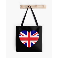 United Kingdom Flag Heart Tote Bag Black