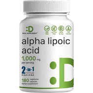 Alpha Lipoic Acid 1,000mg, 180 Veggie Capsules – 50/50 R-ALA & S-ALA for Max Bioavailability – Antio